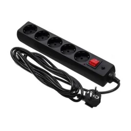 Удлинитель 5 гнезд 3м, 16А/3,5кВт с з/к и выкл. ПВС 3*1,5 черный