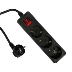 Удлинитель 3 гнезда 5м, 10А/2,3кВт с з/к и выкл ПВС 3*0,75 "POWERMAN" черный