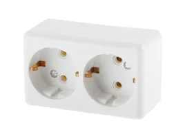 Розетка 2-ая (открытая, с/з) белая, ЮПИТЕР