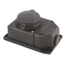 Tena розетка 2Р+Е с крышкой, IP44, моноблок, черный