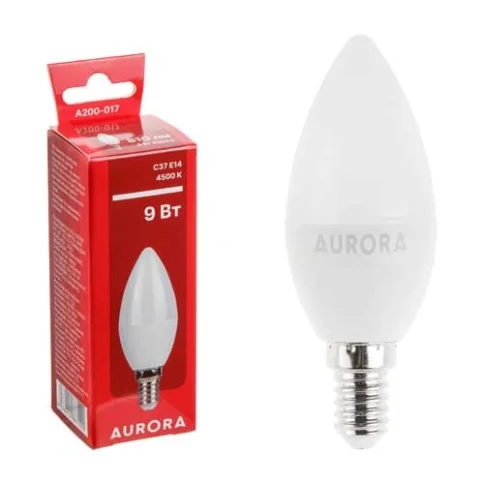 Лампа светодиодная свеча 9Вт E14 4500К AURORA (А200-017) в Гомеле