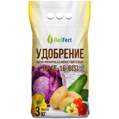 Удобрение азотно-фосфорно-калийное комплексное марка 16-16-16-6 (S) 3 кг в Гомеле