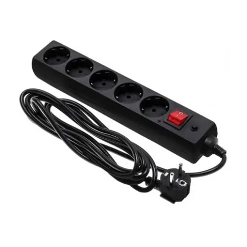 Удлинитель 5 гнезд 3м, 16А/3,5кВт с з/к и выкл. ПВС 3*1,5 черный в Гомеле