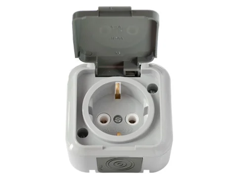 Розетка 1-ая (открытая, с/з, брызг. защ.) серая, Пралеска Аква, Bylectrica (IP54 пылебрызгозащищенные) в Гомеле