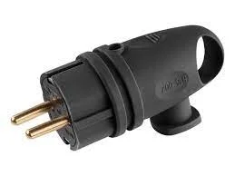 Вилка угловая с ушком  (с/з, 16А, 250В) каучук, черная Юпитер (JP7602-02 в Гомеле